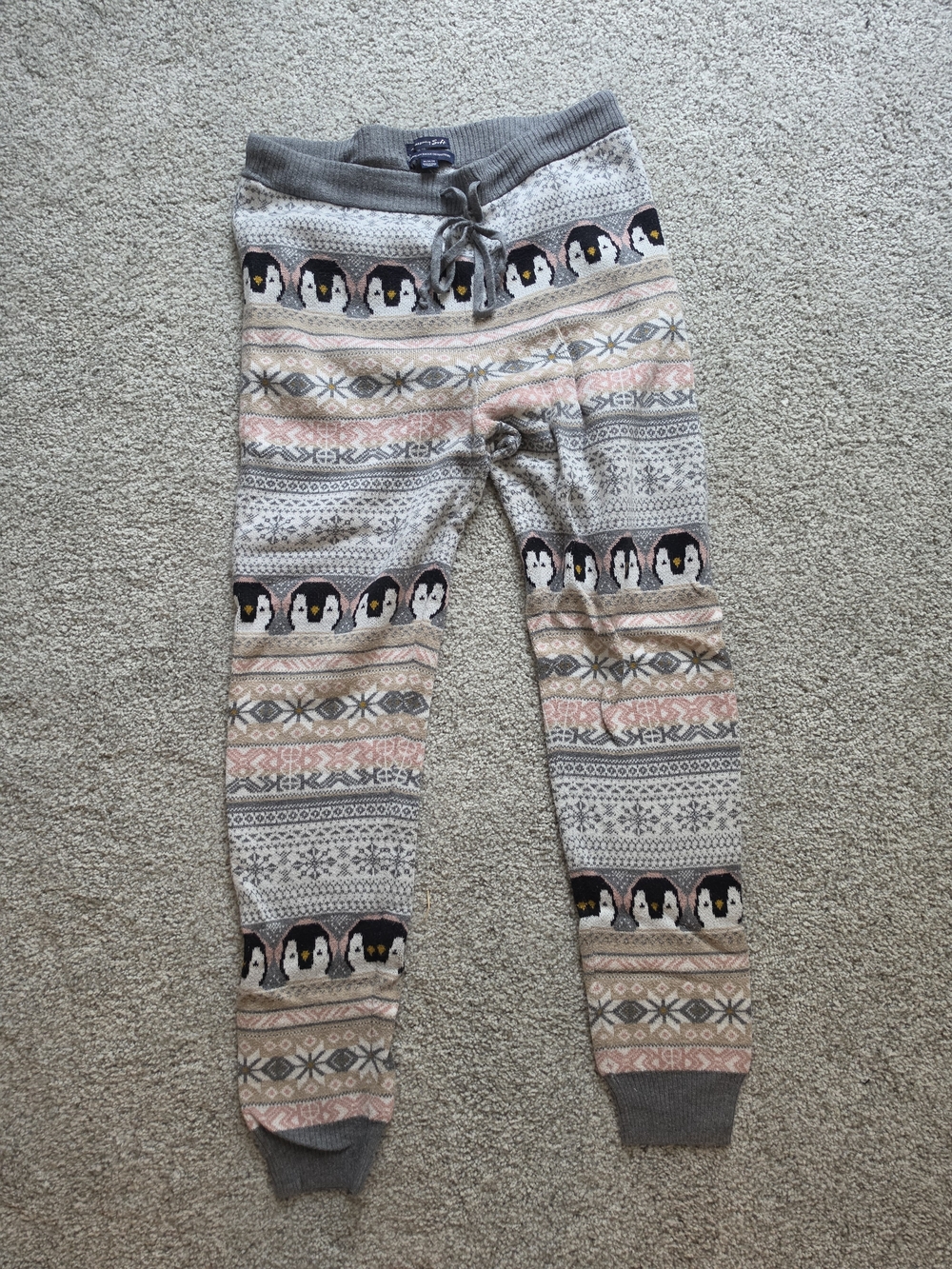 American Eagle Outfitters Grey and Pink Penguin Knit Joggers